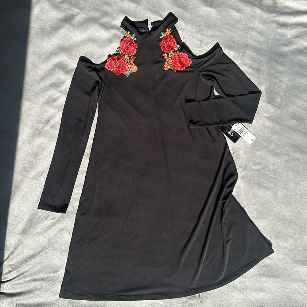 By&By Black Mini Floral Flowy Dress
